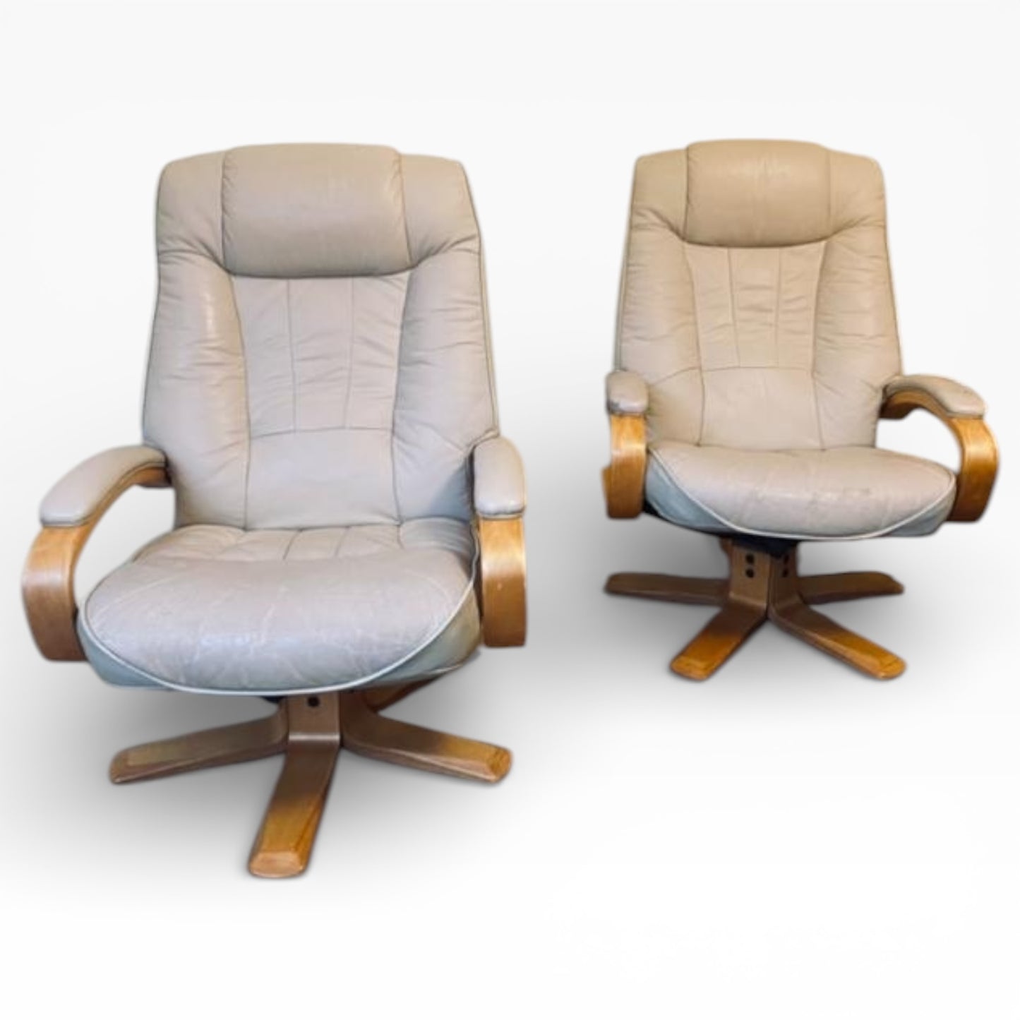 Scandinavian Swivel Lounge Chair – Mid-Century Armchair with Leather Footstool