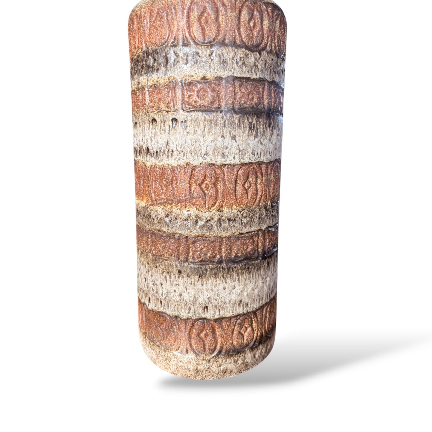 West German Pottery Vase – Large Fat Lava Vintage Floor Vase Brown Cream