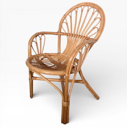 Italian Bamboo Armchair - Mid Century Sculptural Rattan Accent Chair With Curved Armrest