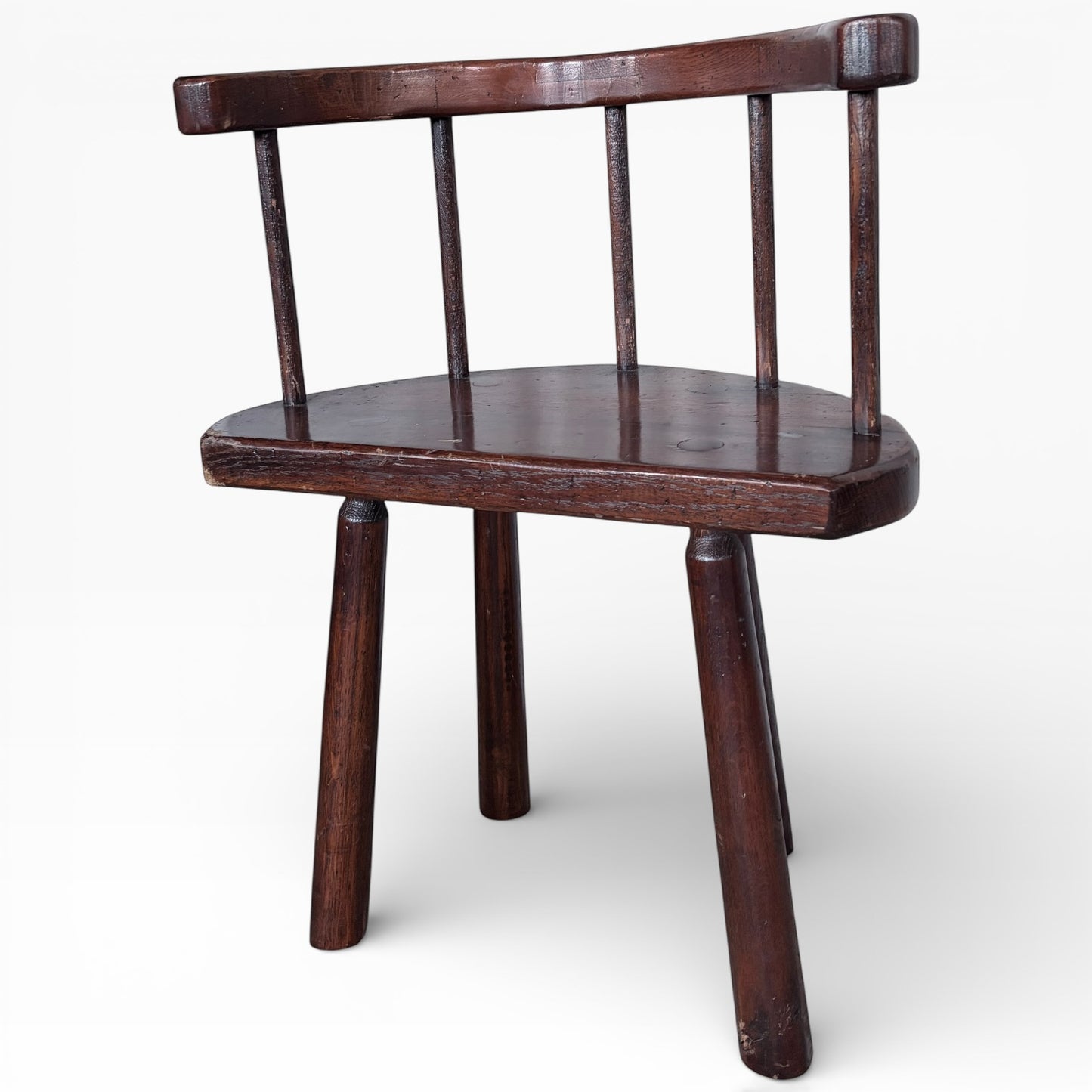 19th Century Welsh Primitive Stickback Oak Demi-Lune Chair