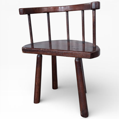 19th Century Welsh Primitive Stickback Oak Demi-Lune Chair