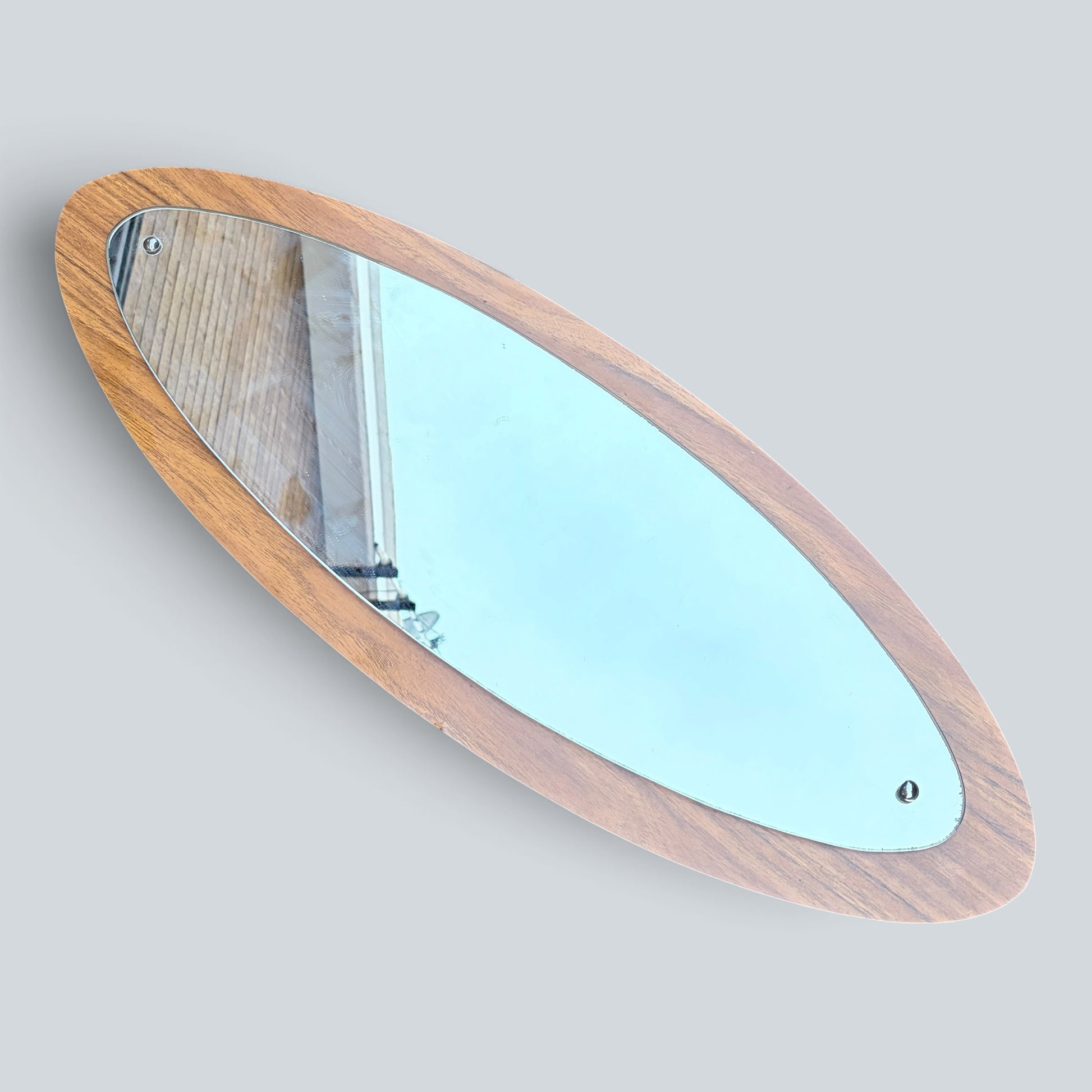 Mid-Century Space Age Oval Formica Wall Mirror – 1960s / 1970s