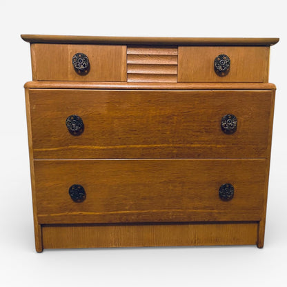 Mid Century Chest Drawers – Vintage Teak Dresser With Decorative Handles