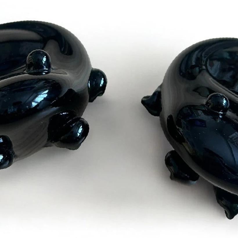 Pair of Vintage Emerald Green Glass Frog Paperweights / Tealight Holders