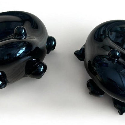 Pair of Vintage Emerald Green Glass Frog Paperweights / Tealight Holders