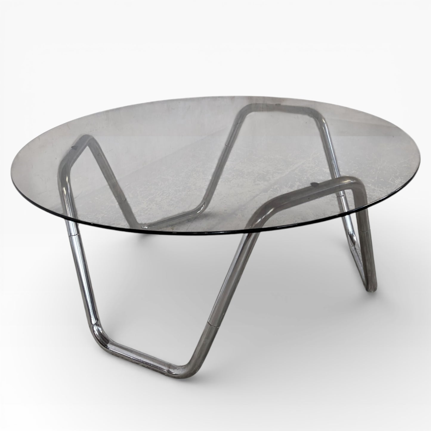 Vintage Italian Smoked Glass & Chrome Coffee Table — view 5