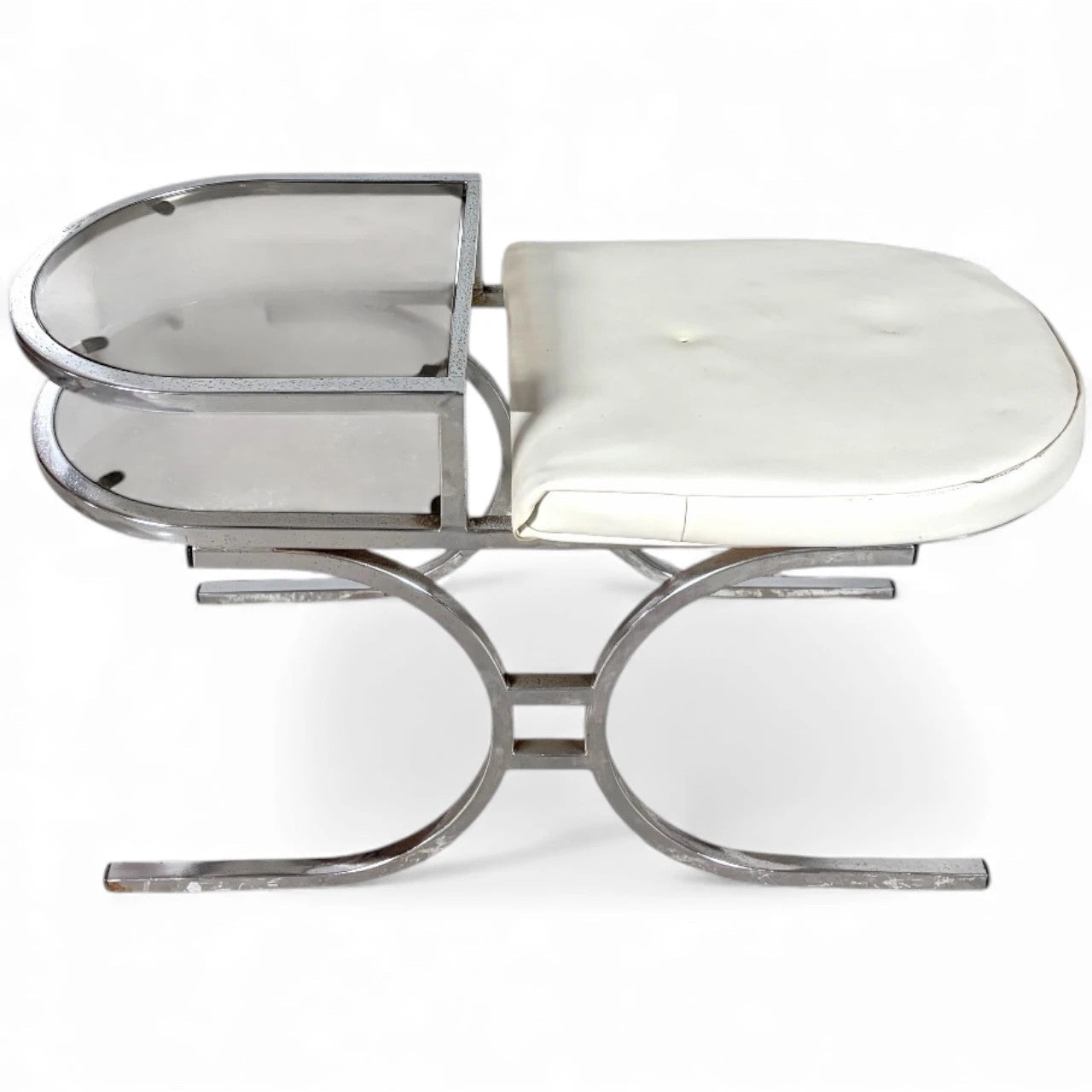 Mid-Century Chrome & Smoked Glass Space Age Telephone Bench