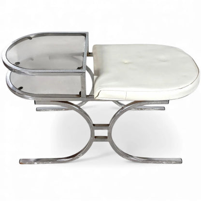 Mid-Century Chrome & Smoked Glass Space Age Telephone Bench