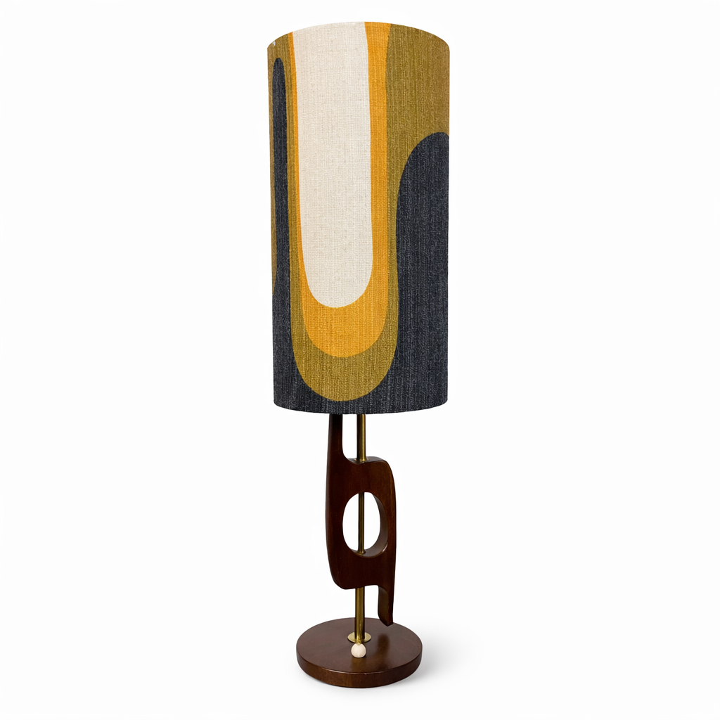 Mid Century Teak and Brass Table Lamp with Vibrant Handmade Shade by Lightfandango