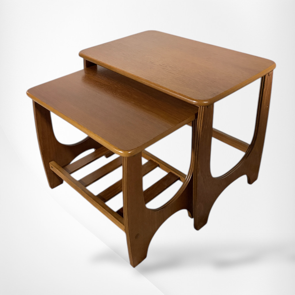 Mid Century Side Tables – Danish Nesting Two Piece Table Set with Curved Legs