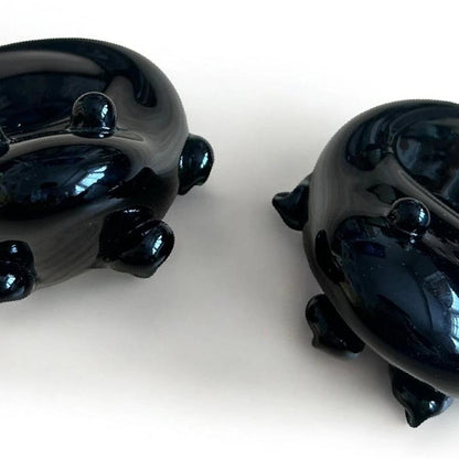 Pair of Vintage Emerald Green Glass Frog Paperweights / Tealight Holders
