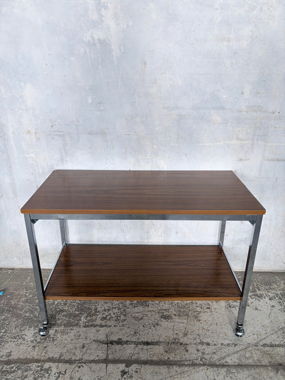 Mid Century Walnut & Chrome Drinks Trolley on Castors