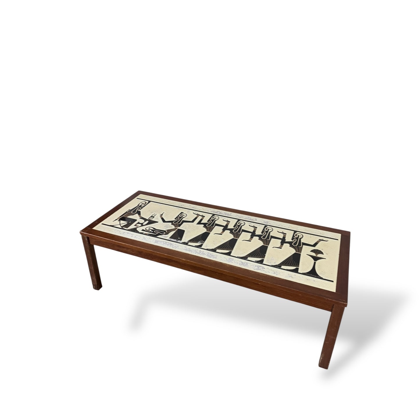 Mid-Century Egyptian-Style Teak and Tile Coffee Table
