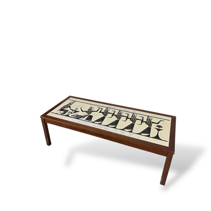 Mid-Century Egyptian-Style Teak and Tile Coffee Table