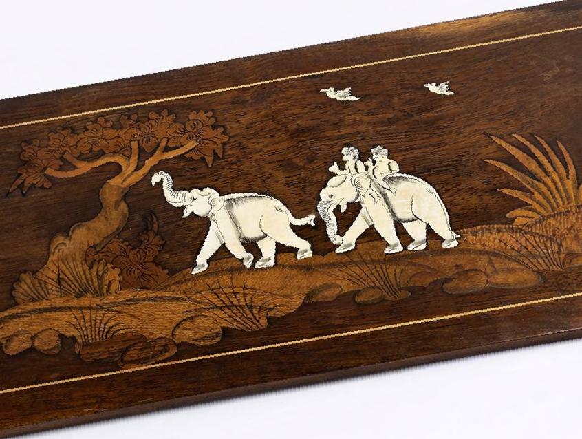 Vintage 1960s Indian Rosewood Inlaid Elephant Wall Panel