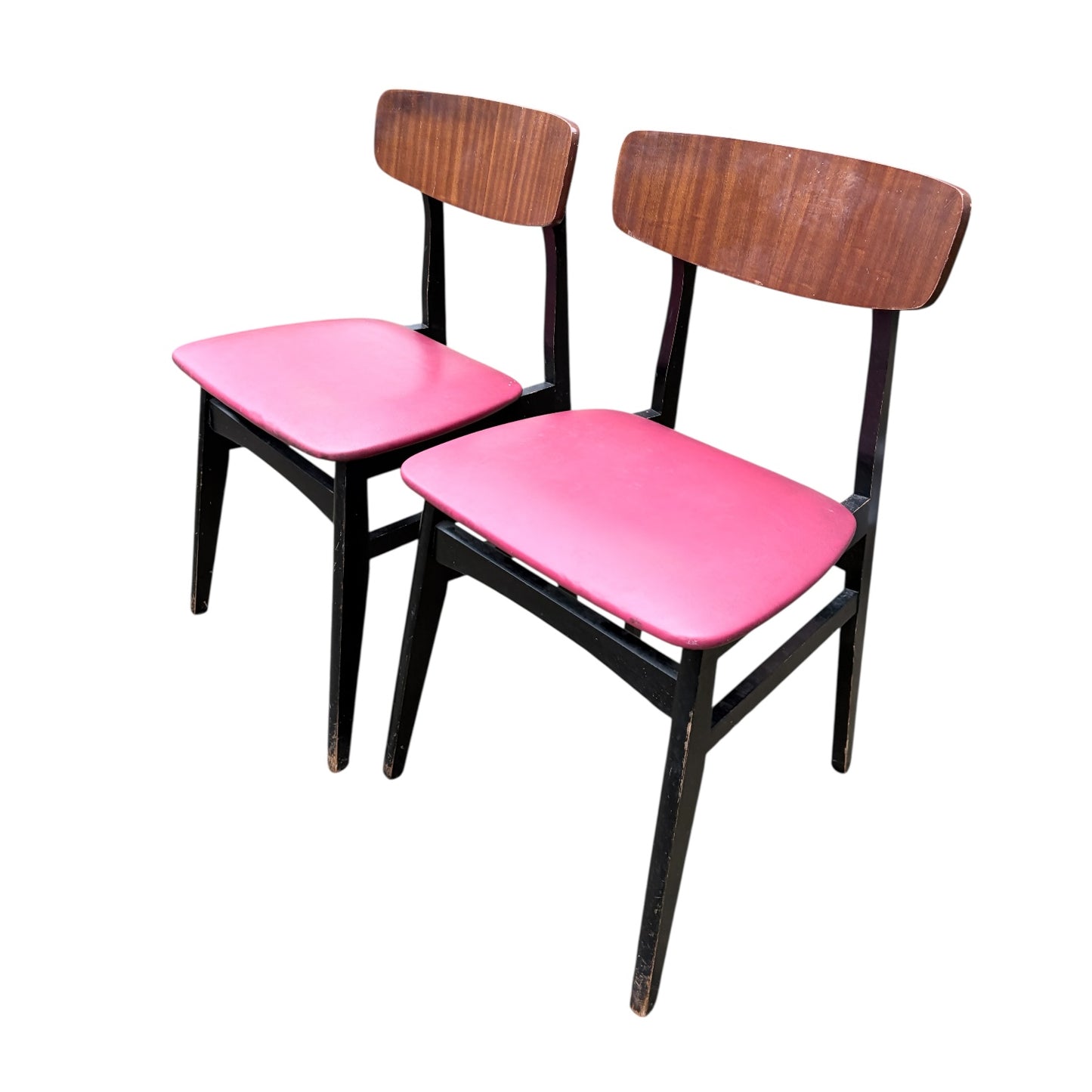 Pair of Mid-Century Teak Dining Chairs with Red Vinyl Seats — view 6