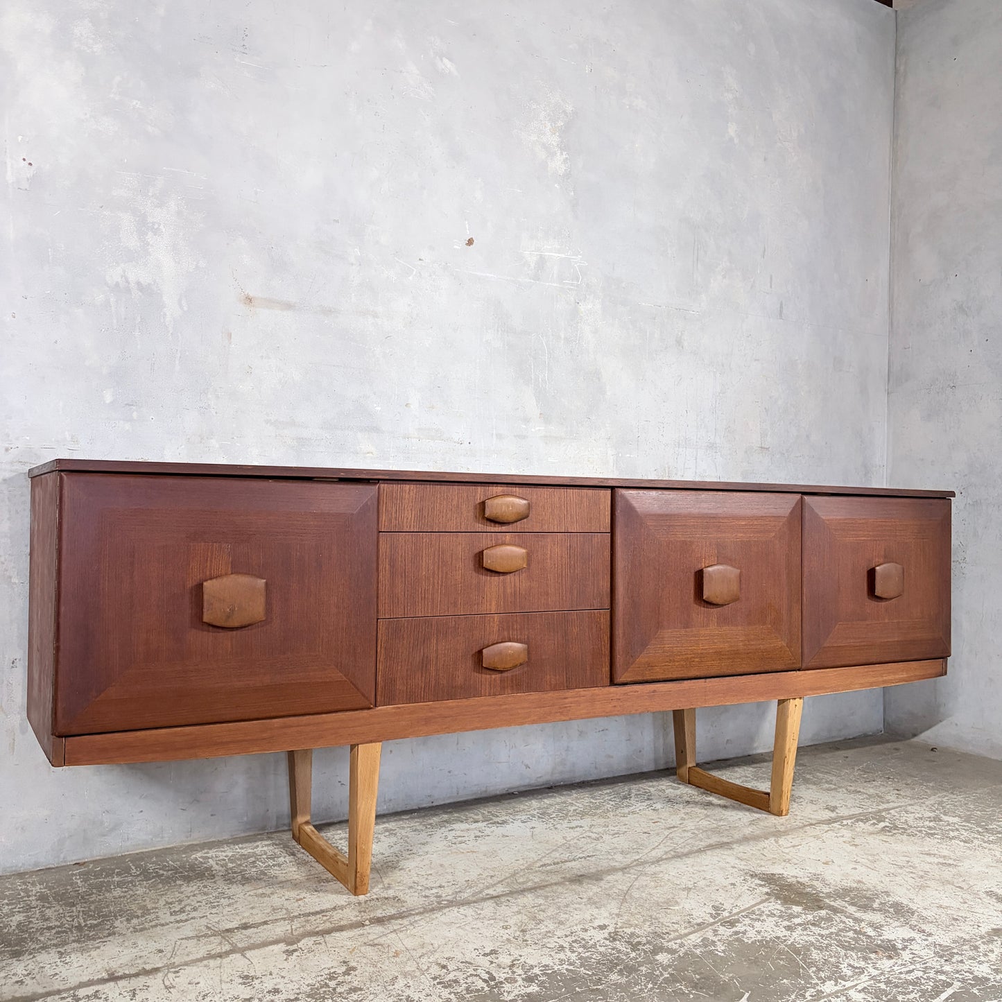 Mid Century Stonehill Teak Long Sideboard Drinks Cabinet with Drop-Down Bar — view 3