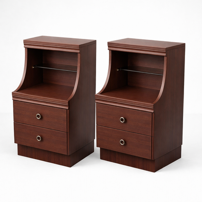 Pair of Vintage Mahogany & Formica Bedside Cabinets with Open Shelf