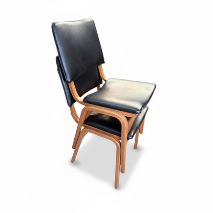 Vintage Stackable Dining Chairs – Mid Century Black Bentwood Upholstered Seating