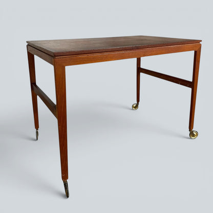 Mid-Century Danish Teak Drinks Trolley on Brass Castors