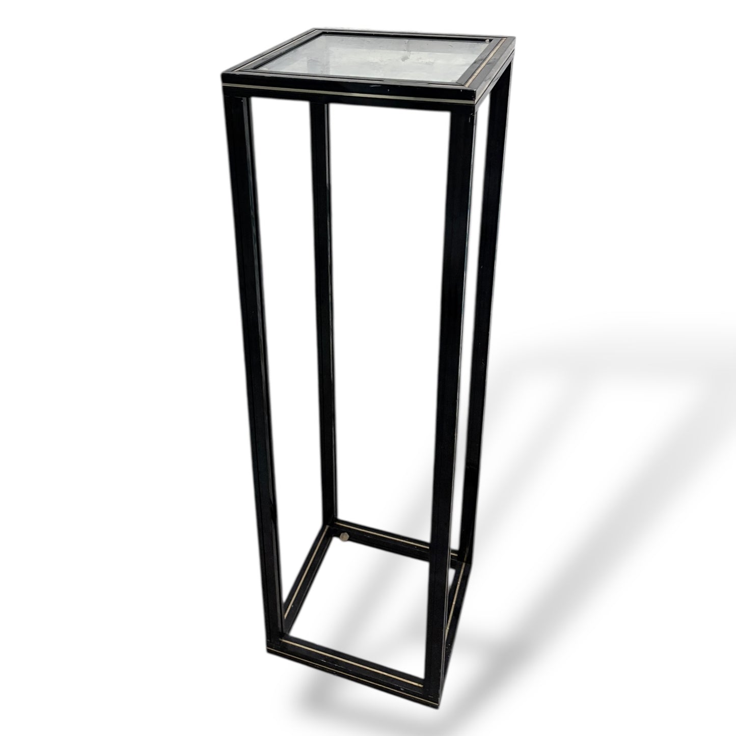 Vintage 1980s Pierre Vandel French Glass & Black Metal Plant Stand / Pedestal