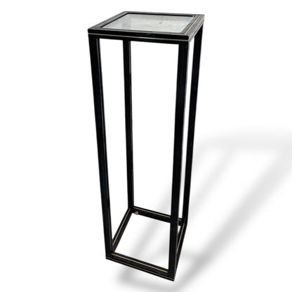 Vintage 1980s Pierre Vandel French Glass & Black Metal Plant Stand / Pedestal