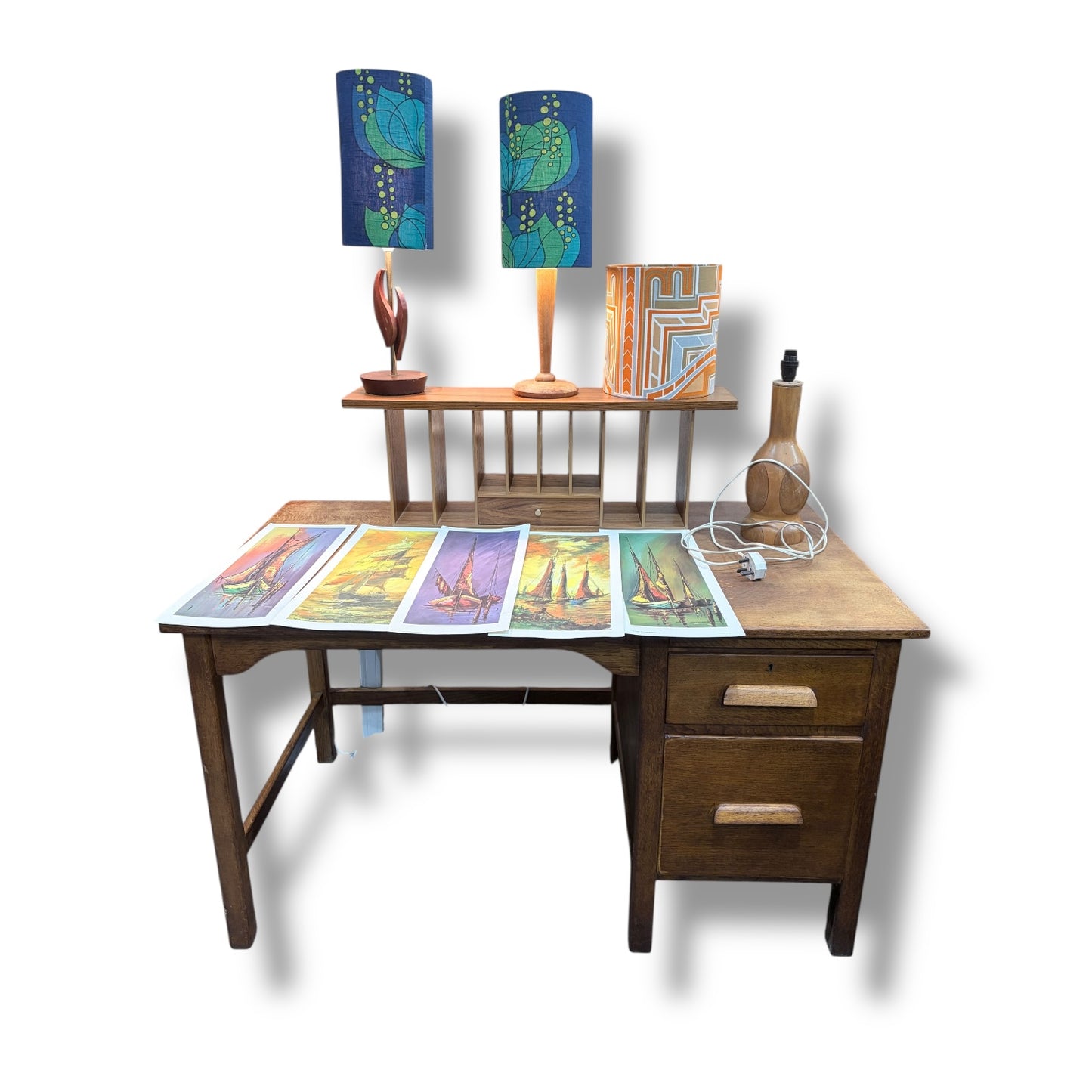 Vintage Oak School Desk – Solid Wood Writing Desk with Drawers
