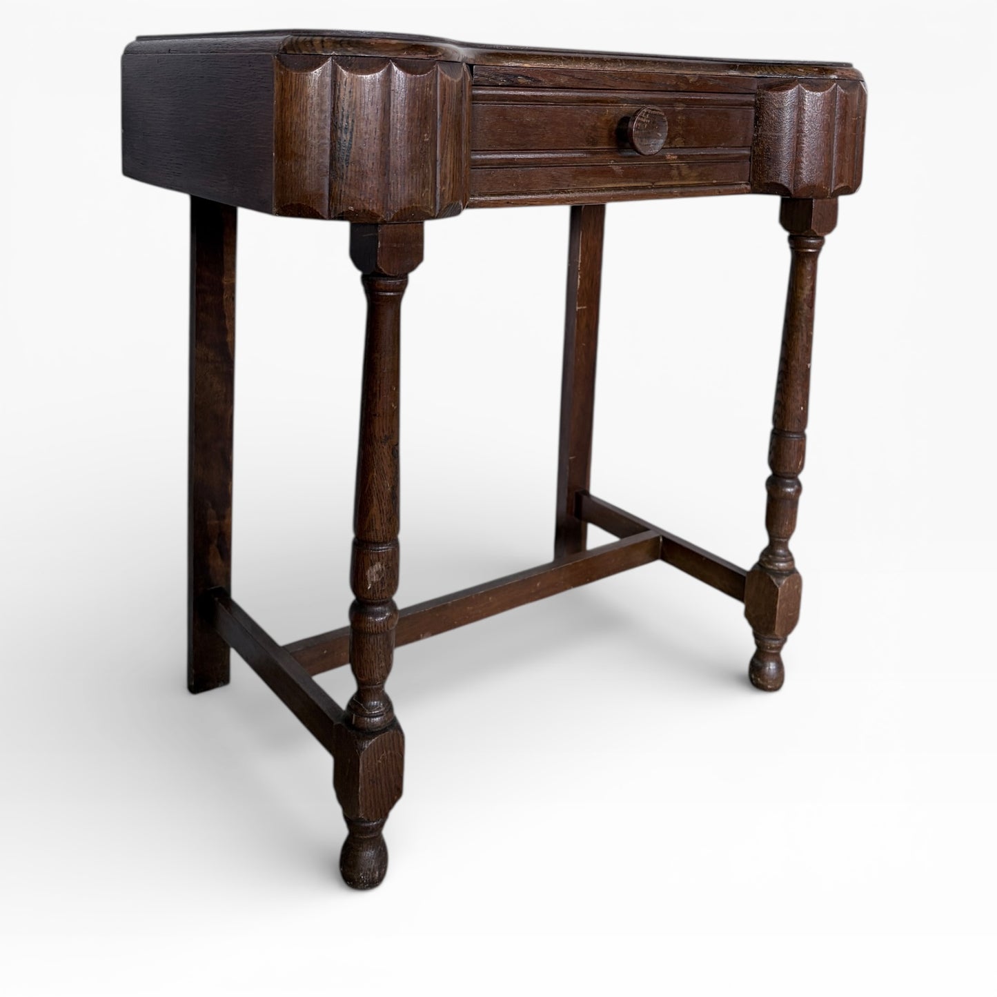 Art Deco Console Table – Solid Oak Vintage Hallway Table with Drawer