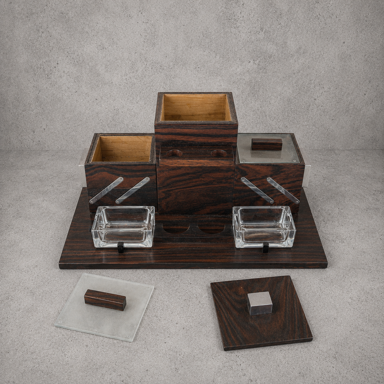 Art Deco Rosewood and Chrome Compact Desk Set