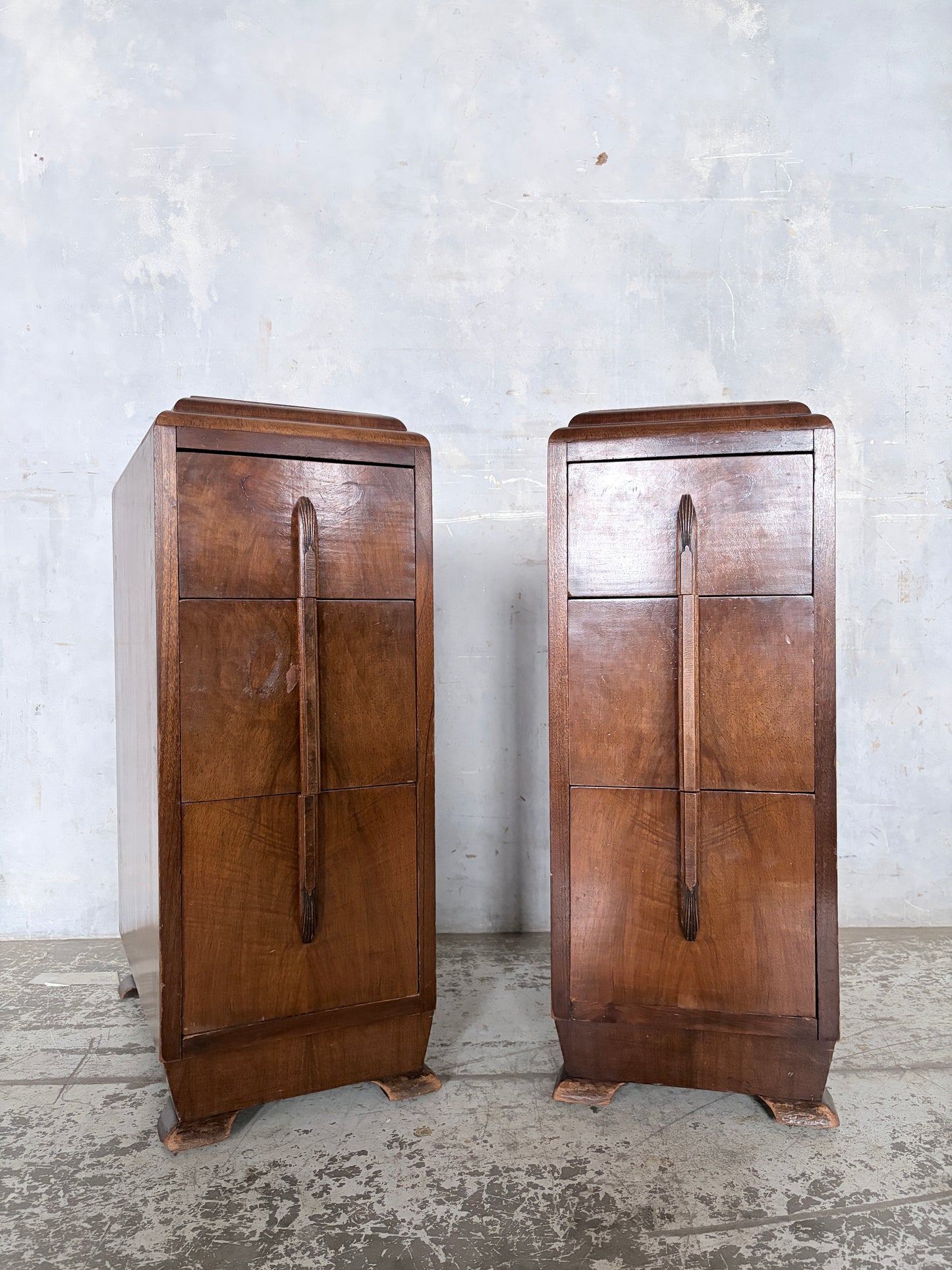 Pair of Art Deco Walnut Bedside Cabinets