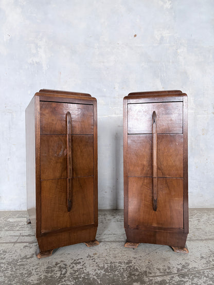 Pair of Art Deco Walnut Bedside Cabinets
