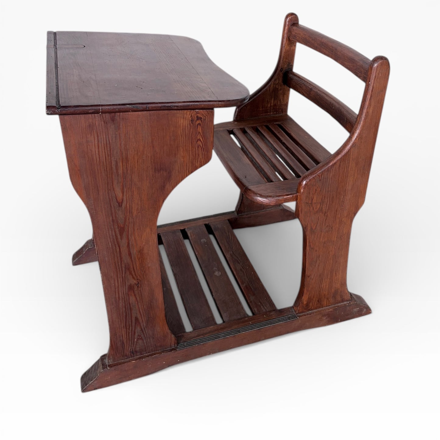 Victorian School Desk – Solid Wood Antique Classroom Desk with Bench & Storage