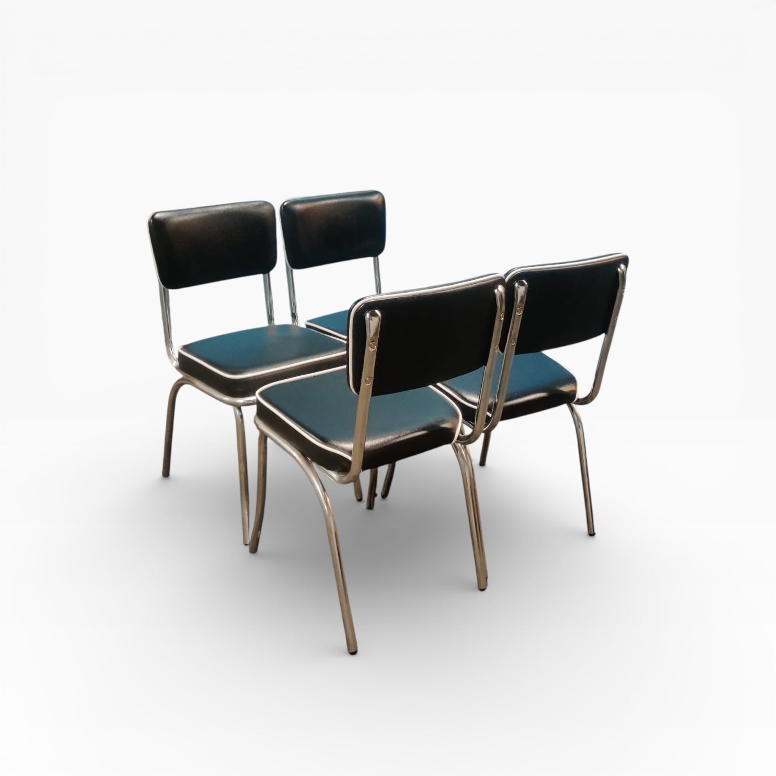 Mid Century Italian Blue Formica Dining Table & 4 Black Vinyl Chrome Chairs Set — view 14