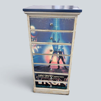 Vintage Disney TRON Tallboy Chest of Drawers | Upcycled Film Poster Storage Cabinet | Retro Sci-Fi Furniture