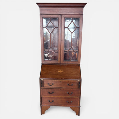 Antique Edwardian Mahogany Glazed Bureau Bookcase