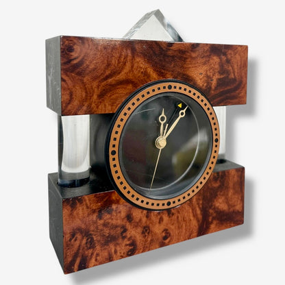 Mid Century Vintage Burr Walnut & Lucite Mantel Clock