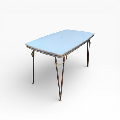Mid Century Italian Blue Formica Dining Table with Brass & Tapered Legs – 1950s Retro Kitchen Table — view 8