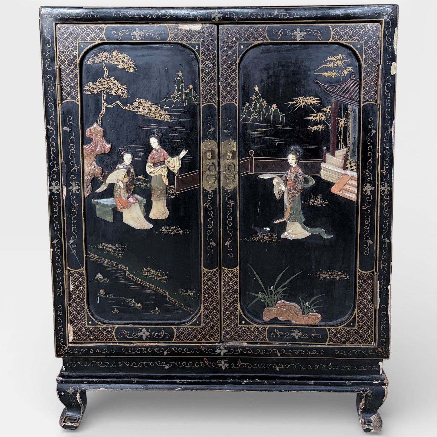 Chinese Black Lacquer Cocktail Cabinet with Mother of Pearl Inlay