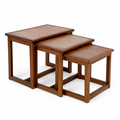 Mid Century Teak Tables – Nesting Side Tables with Ceramic Tile Tops | Scandinavian Vintage