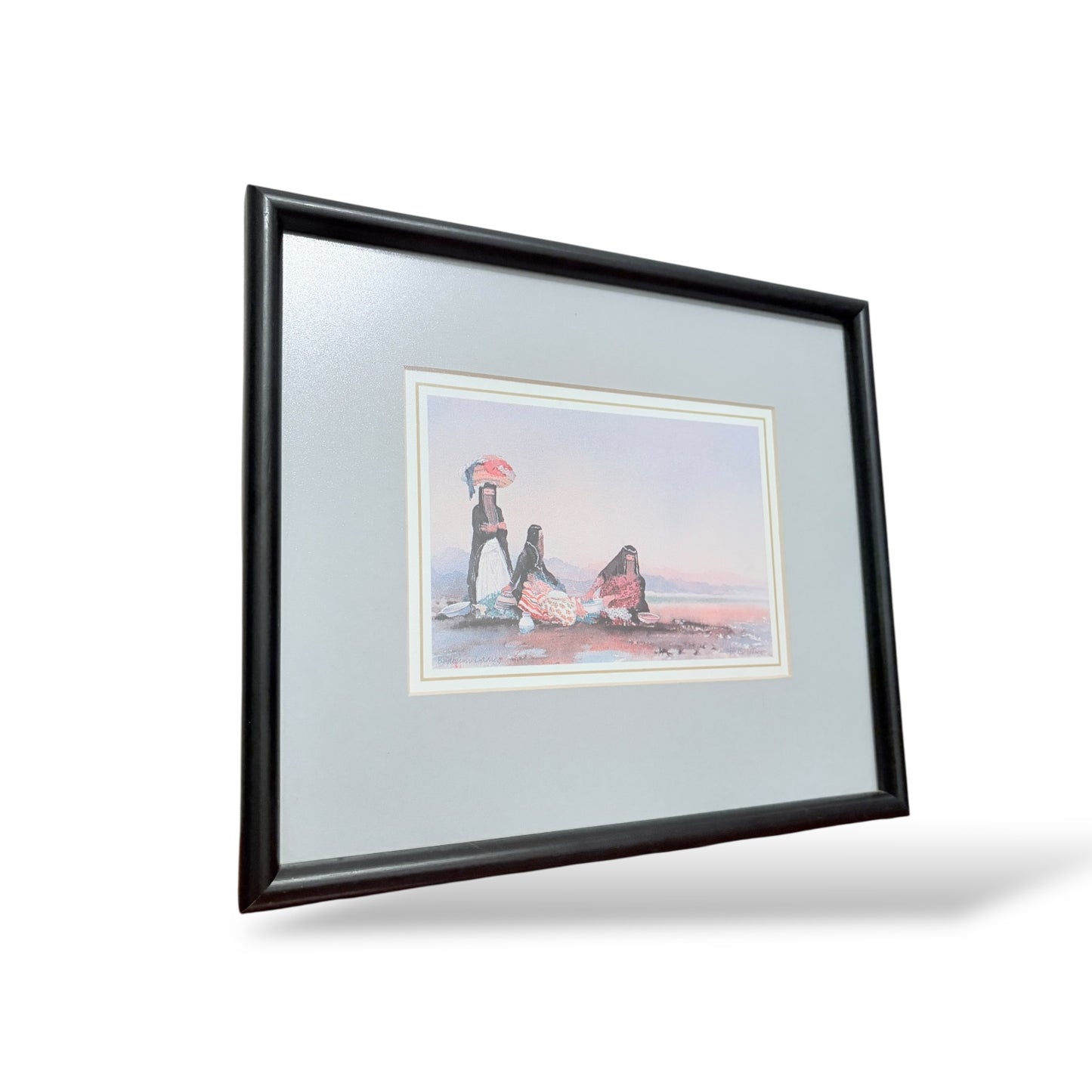 Vintage Framed Watercolour – Middle Eastern Women by Water, c.1970s