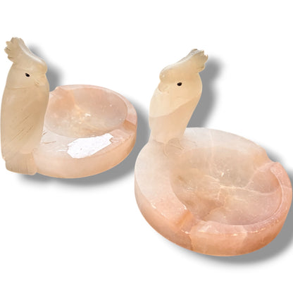 Vintage Alabaster Dishes – Italian Hand Carved Parrot Catchall Bowls Pair — view 5