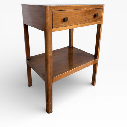Art Deco Bedside Table – Walnut Nightstand with Drawer & Open Shelf, 1930s Design