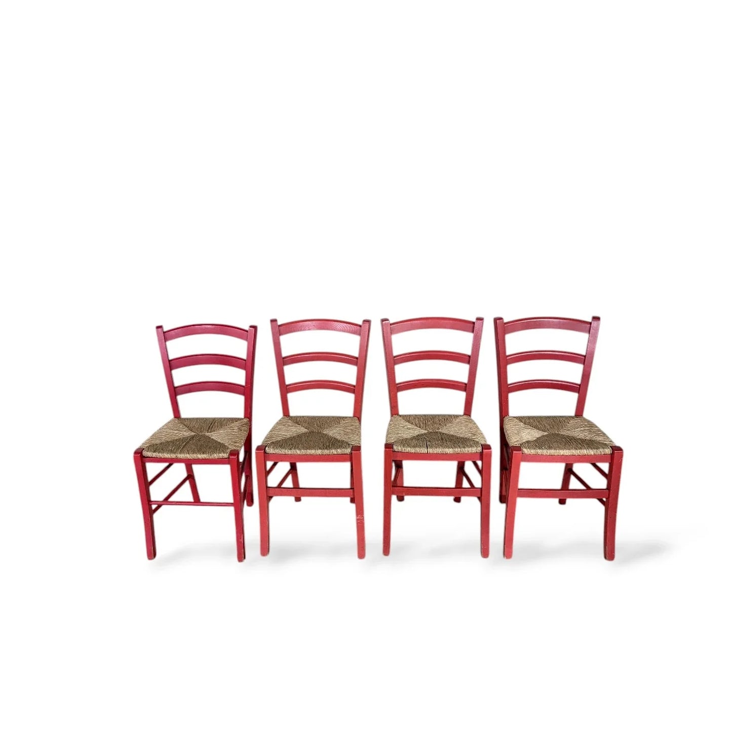 Italian Red Oak Ladderback Dining Chairs – Set of Two with Rush Seats