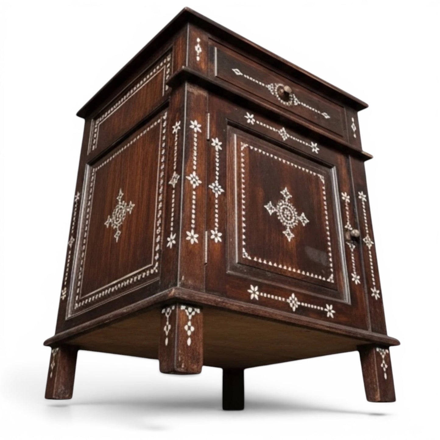 19th Century Syrian Mother of Pearl Inlaid Cabinet in Solid Mahogany