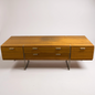 Mid Century Modern Low Walnut Sideboard | Chrome Base & Handles | Vintage Media Console Credenza | Retro Storage Cabinet