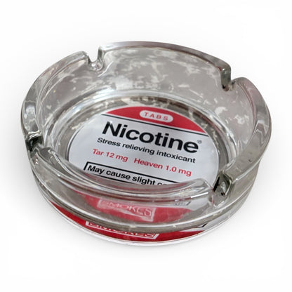 Vintage Glass Ashtray – Retro Heavy Glass Ashtray With Nicotine Label & Cigarette Rest — view 2