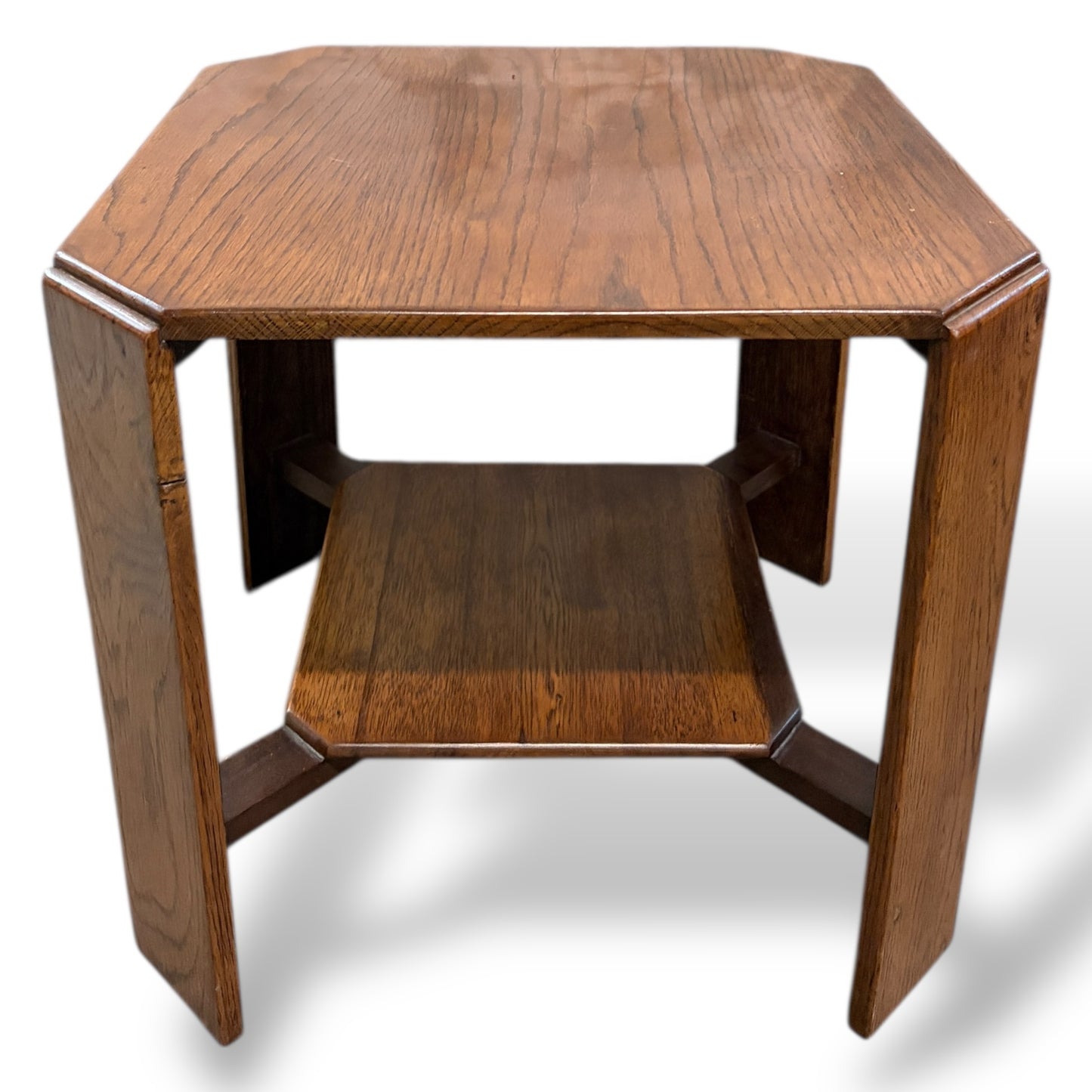 Arts & Crafts Oak Occasional Side Table with Lower Shelf – Vintage Solid Oak Side Table