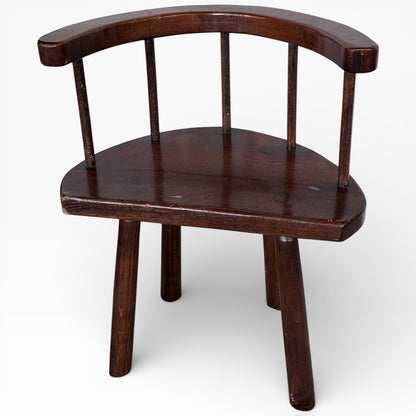 19th Century Welsh Primitive Stickback Oak Demi-Lune Chair