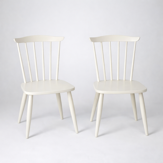 Pair of Painted White Farmhouse Stickback Chairs