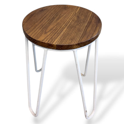 Vintage Elm Bar Stool with White Hairpin Legs